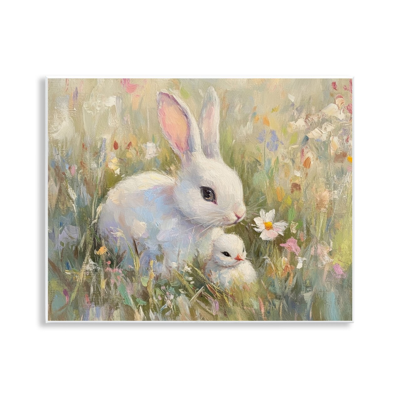 Stupell Industries White Rabbit Easter and Flowers Wall Plaque, design by Petal Prints Design